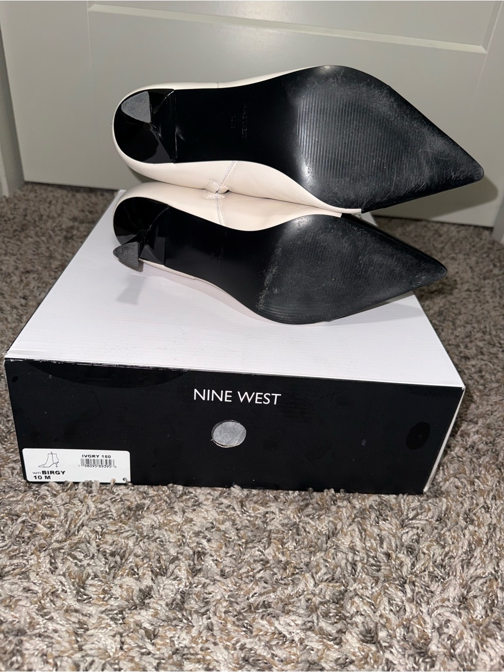 Nine West Cream Ankle Boots with Black Patent Pointed Toe - Picture 5 of 5
